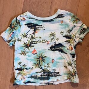 Old Navy Kids Tropical Palm & Sailboat Tee - Pale Blue with Coral Accents